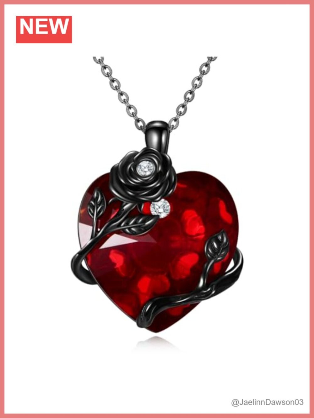 Gothic Black Rose Rib Cage Heart Crystal Pendant Necklace 18K Black Gold Plated